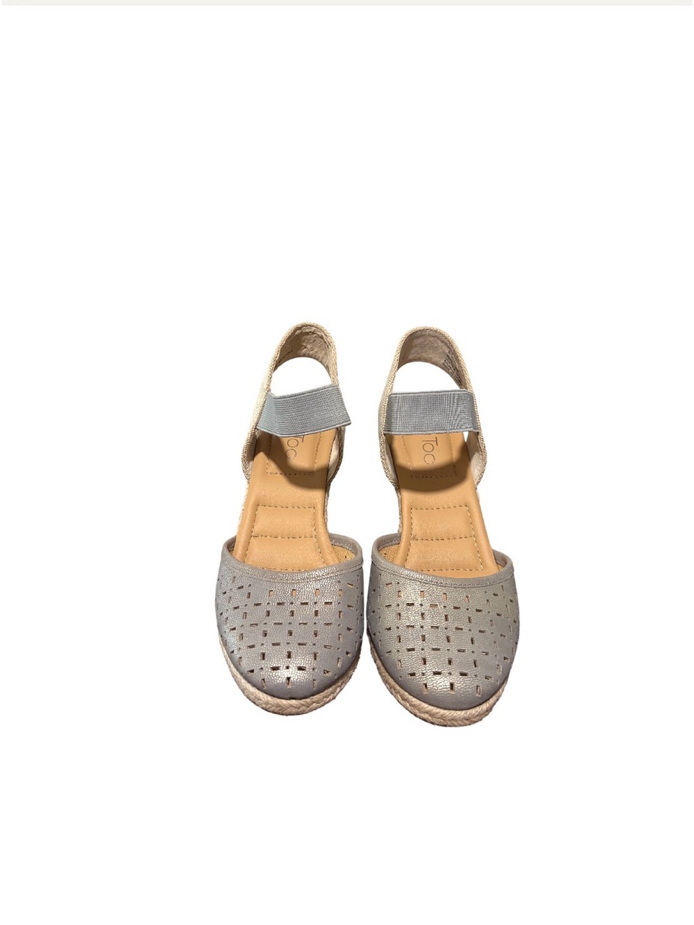 me too Metallic Gray Perforated Espadrille Wedges